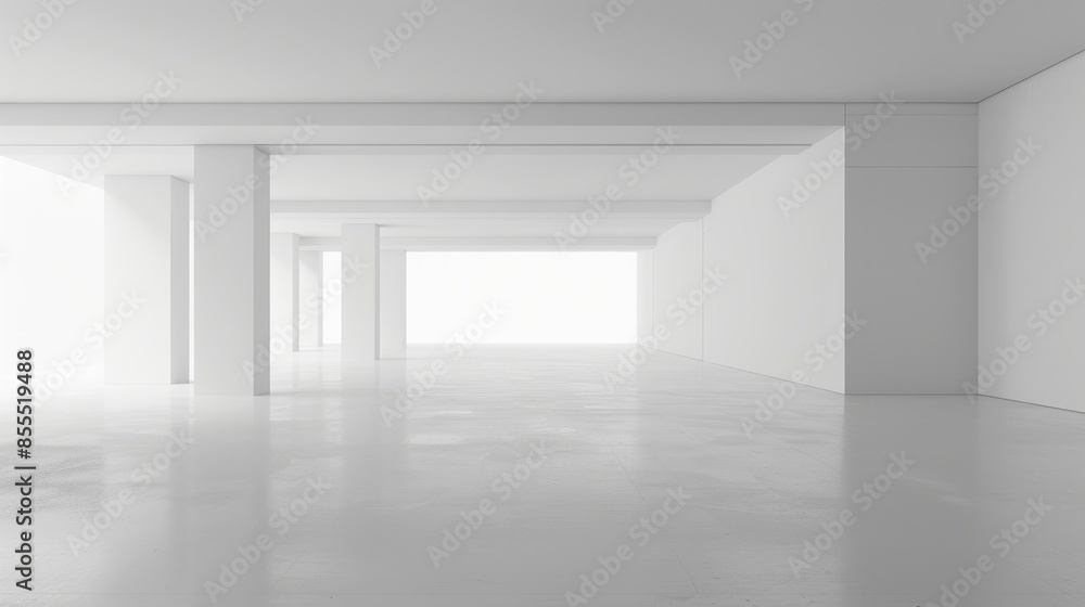 Fototapeta premium Abstract minimalist design with smooth white architectural forms and large empty spaces
