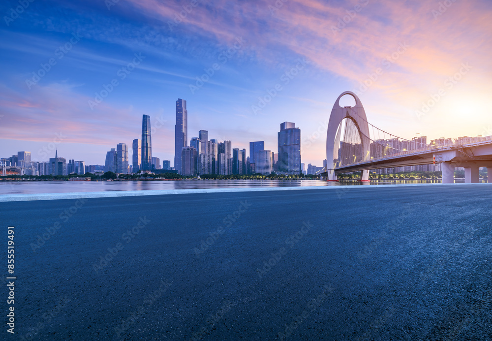 Asphalt road and city skyline with modern buildings scenery in Guangzhou Asphalt road and city skyline with modern buildings scenery in Guangzhou