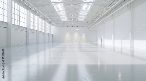 Wallpaper Mural Spacious white warehouse with a minimalistic design and an empty, open floor plan, set against a pure white background. Torontodigital.ca