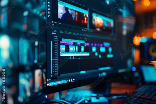 Wallpaper Mural Close up of video editing time line and computer monitor as video editor works Torontodigital.ca