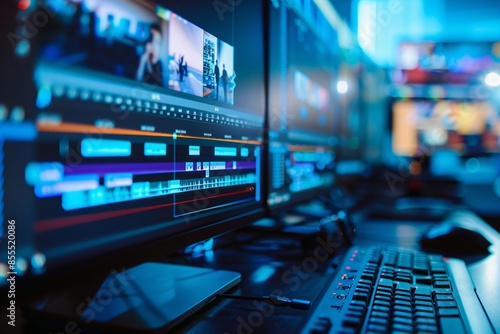 Wallpaper Mural Close up of video editing time line and computer monitor as video editor works Torontodigital.ca