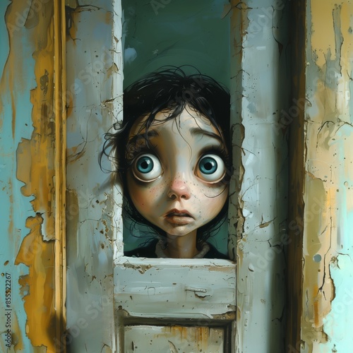 Sad girl looking out the window.