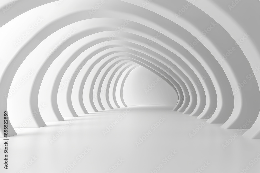 Abstract White Tunnel of Arches. 3D Render of Abstract Podium Background Abstract White Tunnel of Arches. 3D Render of Abstract Podium Background