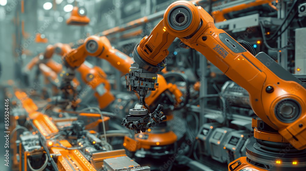 Technological Advancement: Illustrate the juxtaposition of advanced robot arms and traditional manufacturing equipment, highlighting the technological advancement in the industry. Technological Advancement: Illustrate the juxtaposition of advanced robot arms and traditional manufacturing equipment, highlighting the technological advancement in the industry.