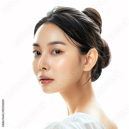 35-39 year old Beauty South Korean Asian women spa skin healthy on 100% isolate white background. photo