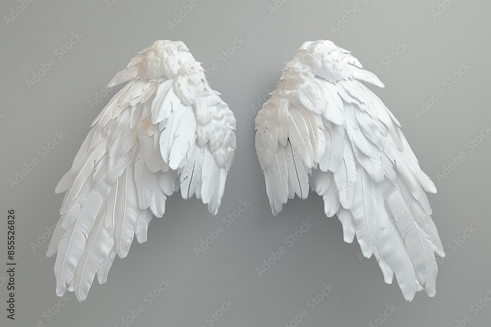 realistic angel wings isolated on grey background realistic angel wings isolated on grey background