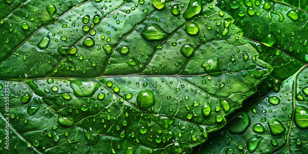 Fototapeta premium macro photo dews illustration wallpaper of green leaves, clear and sharp, green color, droplet, grass, raindrop, beauty, season, botany, backdrop, greenery, wallpaper, textured, liquid, outdoor,