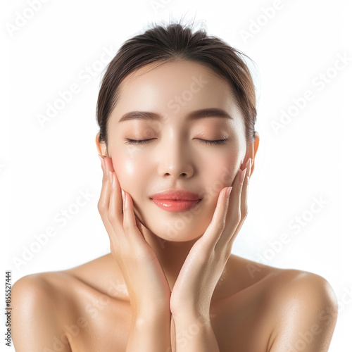 Beauty Asian women spa skin healthy on 100% isolate white background.