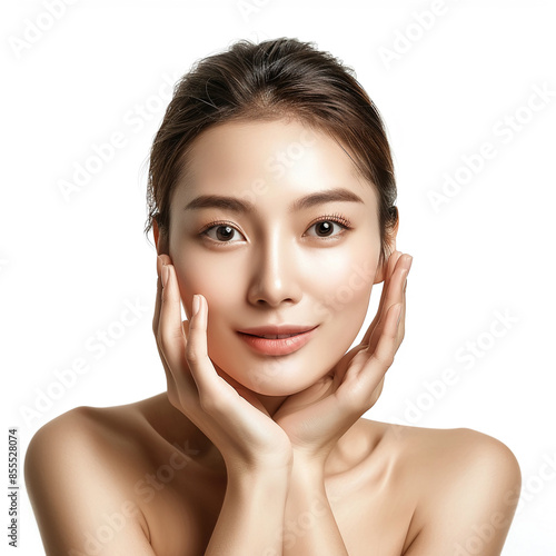 Beauty Asian women spa skin healthy on 100% isolate white background.