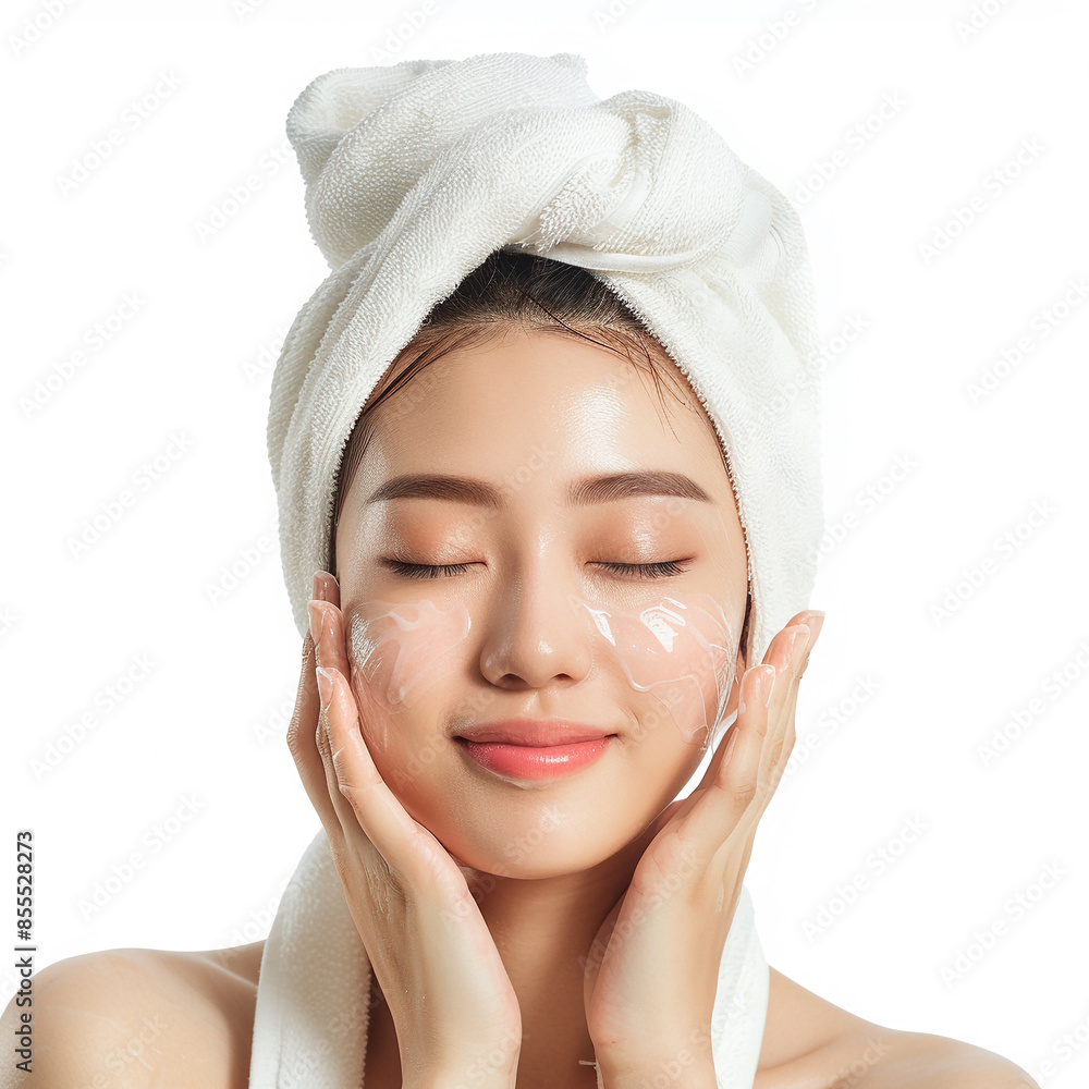 Beauty Indian Asian women spa skin healthy on 100% isolate white background. women smile full body realistic photo in studio for advertising.