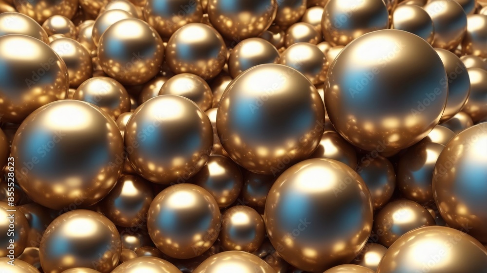 An abstract background featuring shiny, colored balls with a 3D gold metallic finish An abstract background featuring shiny, colored balls with a 3D gold metallic finish