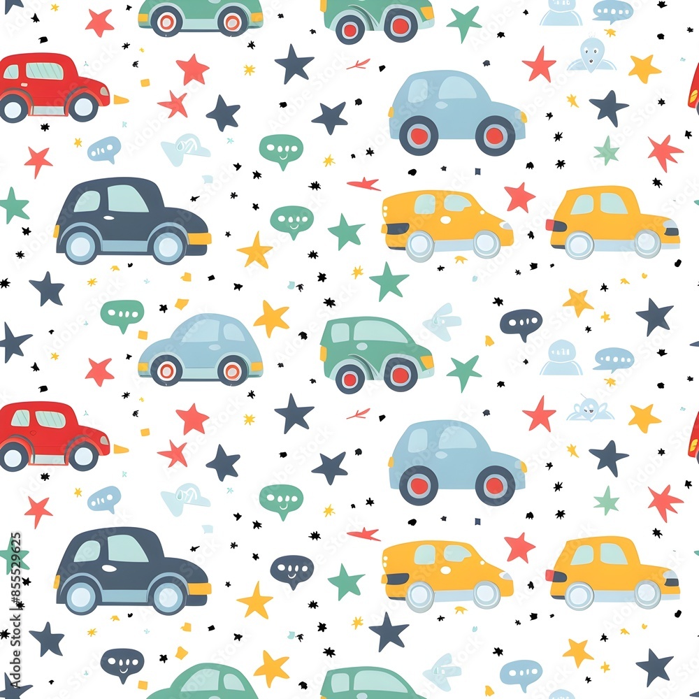 Fototapeta premium Charming Car Themed Pattern for Baby Nursery Playroom and Kids Products with Playful
