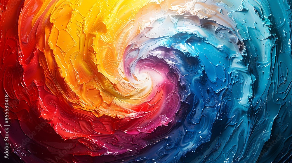 An abstract design featuring vibrant colored paint spirals on a white canvas, creating a fun, artistic vibe. The spirals are dynamic and colorful, blending bright hues of red, blue, yellow An abstract design featuring vibrant colored paint spirals on a white canvas, creating a fun, artistic vibe. The spirals are dynamic and colorful, blending bright hues of red, blue, yellow