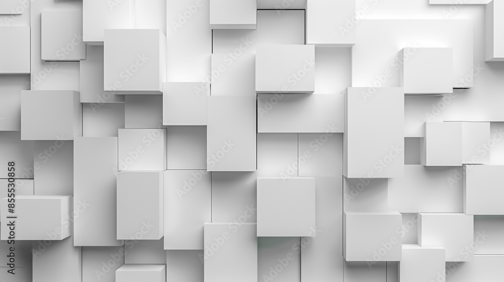 Obraz premium abstract 3d square white technology communication concept background. Random shifted white cube square boxes block background wallpaper banner with copy space. 