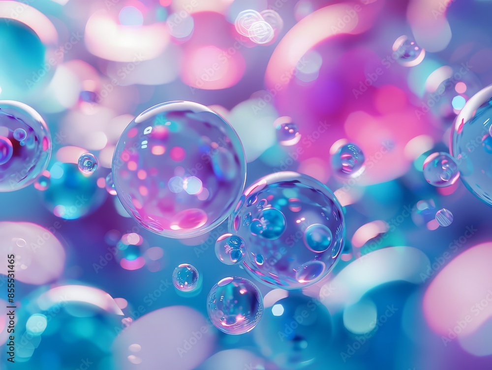 Round bubbles with transparent texture floating on blue background Round bubbles with transparent texture floating on blue background