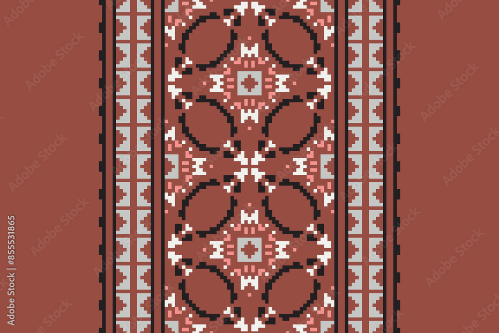 Pixel Ethnic pattern vector background. seamless pattern traditional, Design for background, wallpaper, Batik, fabric, carpet, clothing, wrapping, and textile. ethnic pattern Vector illustration. Pixel Ethnic pattern vector background. seamless pattern traditional, Design for background, wallpaper, Batik, fabric, carpet, clothing, wrapping, and textile. ethnic pattern Vector illustration.