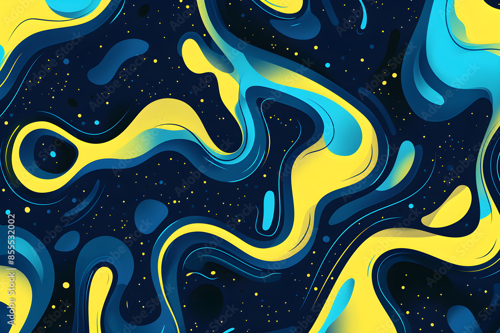 Fototapeta premium Abstract neon yellow and blue pattern with playful curves