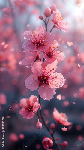 Cherry Blossom Petals Floating in the Air Creating a Dreamlike Atmosphere