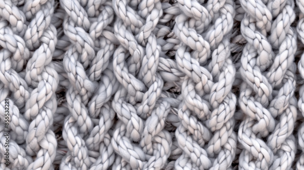 Seamless close-up of blue and white chunky knit fabric with a detailed texture, highlighting the softness and warmth. The cool tones evoke a calming and cozy feeling. Seamless close-up of blue and white chunky knit fabric with a detailed texture, highlighting the softness and warmth. The cool tones evoke a calming and cozy feeling.