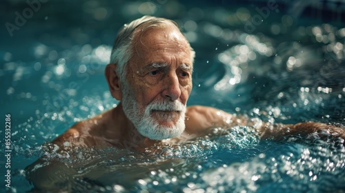 Old man exercising by swimming, healthy concept © mongkonchai
