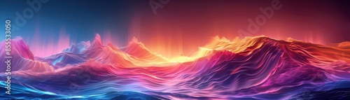 Neoncolored abstract glowing lines, futuristic landscape, Digital Art, TechThemed Design, HighColored, Fantasy Visual, Light and Texture photo