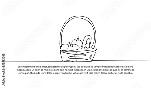 Continuous one line design of picnic basket.Minimalist style vector illustration on white background.