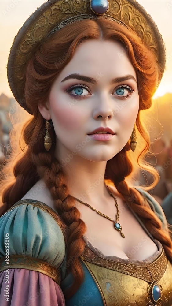 Fototapeta premium Regal Elegance in Fantasy woman posing in medieval dress