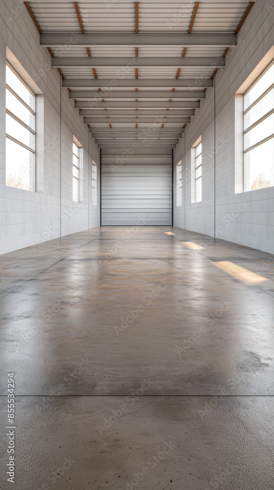 Empty warehouse building interiors in neutral tones with ample copy space. Concept image on commerce, stock, storage and industrial businesses. Empty warehouse building interiors in neutral tones with ample copy space. Concept image on commerce, stock, storage and industrial businesses.