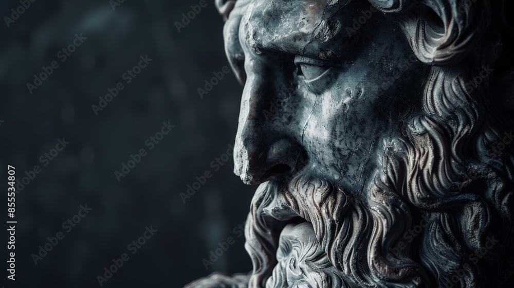 greek statue of a stoic with a sad expression on dark background greek statue of a stoic with a sad expression on dark background