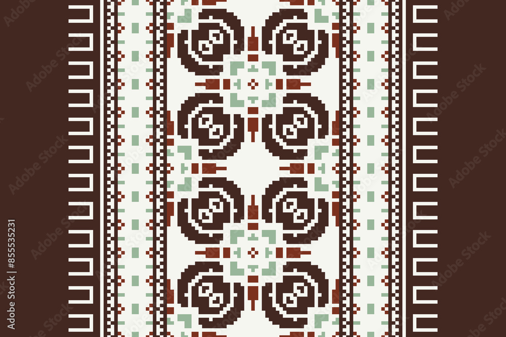 Pixel Ethnic pattern vector background. seamless pattern traditional, Design for background, wallpaper, Batik, fabric, carpet, clothing, wrapping, and textile. ethnic pattern Vector illustration. Pixel Ethnic pattern vector background. seamless pattern traditional, Design for background, wallpaper, Batik, fabric, carpet, clothing, wrapping, and textile. ethnic pattern Vector illustration.
