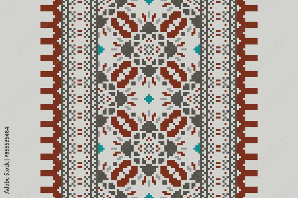 Pixel Ethnic pattern vector background. seamless pattern traditional, Design for background, wallpaper, Batik, fabric, carpet, clothing, wrapping, and textile. ethnic pattern Vector illustration. Pixel Ethnic pattern vector background. seamless pattern traditional, Design for background, wallpaper, Batik, fabric, carpet, clothing, wrapping, and textile. ethnic pattern Vector illustration.
