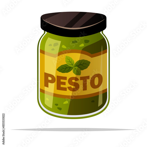 Pesto sauce jar vector isolated illustration
