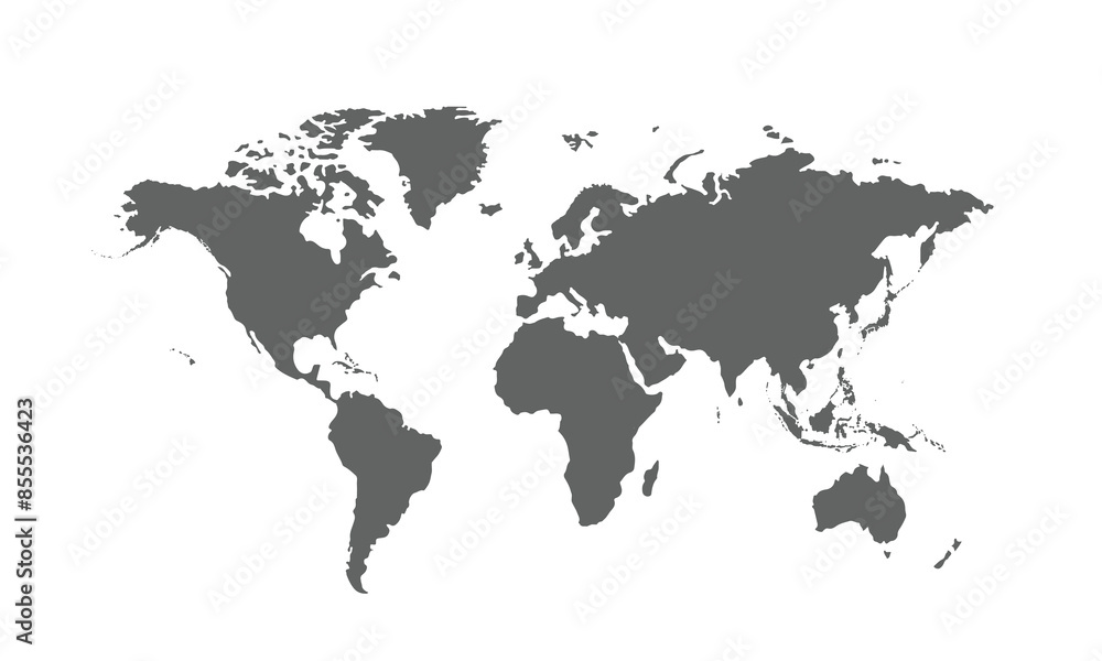 Naklejka premium World map isolated on white background. for website layouts, background, education, precise, customizable, Travel worldwide, map silhouette backdrop, earth geography, political, reports.