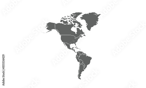 Map of north and south america isolated on white background. for website layouts, background, education, precise, customizable, Travel worldwide, map silhouette backdrop, earth geography, political.