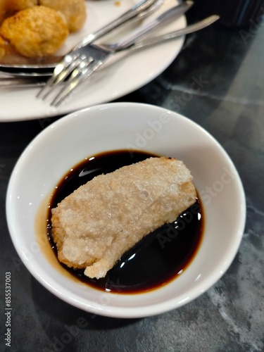 Pempek, a typical food from the city of Palembang in Indonesia, food with a sweet and spicy sauce. affected food from China.