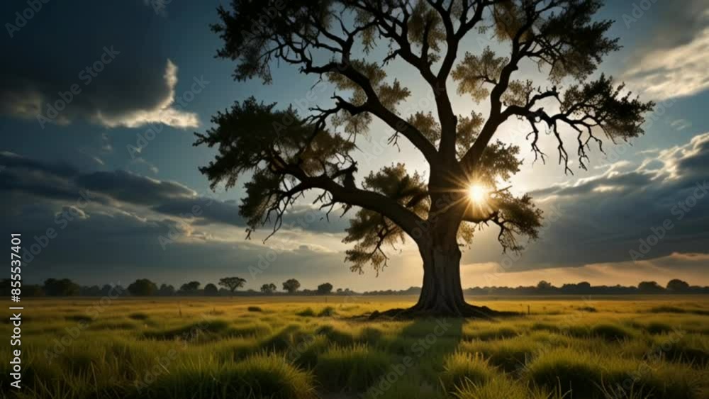 A tree in the front of sunset, beautiful sunset view 