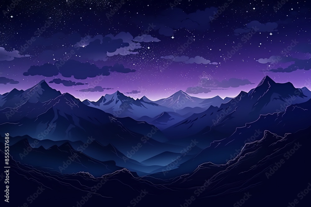 Majestic night mountain landscape with starry sky, tranquil peaks, and deep valleys, creating a serene and dreamy atmosphere. Majestic night mountain landscape with starry sky, tranquil peaks, and deep valleys, creating a serene and dreamy atmosphere.