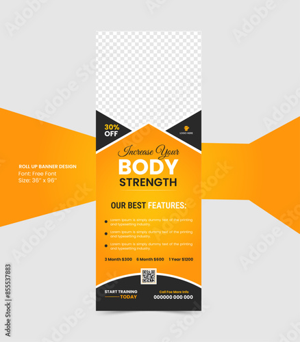 Fitness gym business stranded Innovative rollup banner design with vector template