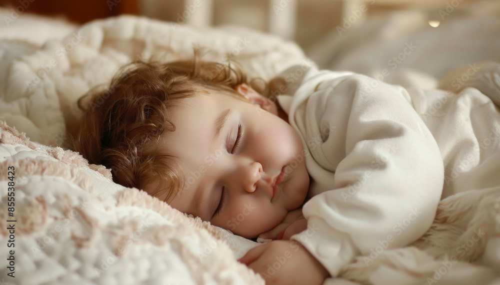 Portrait of cute little baby sleeping in bed