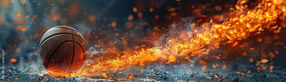 A basketball with roaring fire trailing behind, 3D vector illustration, dramatic lighting, bright colors, high energy, smooth surfaces , negative space, sharp focus--style raw A basketball with roaring fire trailing behind, 3D vector illustration, dramatic lighting, bright colors, high energy, smooth surfaces , negative space, sharp focus--style raw
