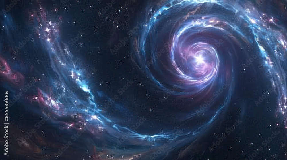 A black hole at the heart of a galactic vortex in space. A black hole at the heart of a galactic vortex in space.