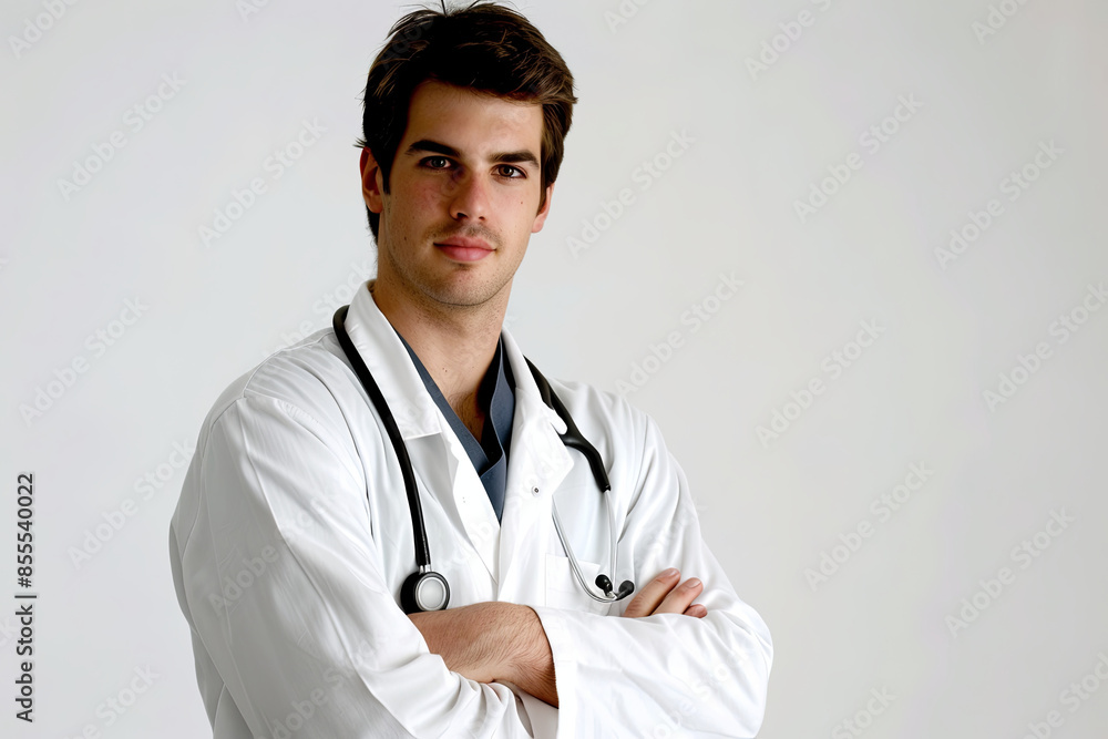A young male doctor isolated on a white background A young male doctor isolated on a white background