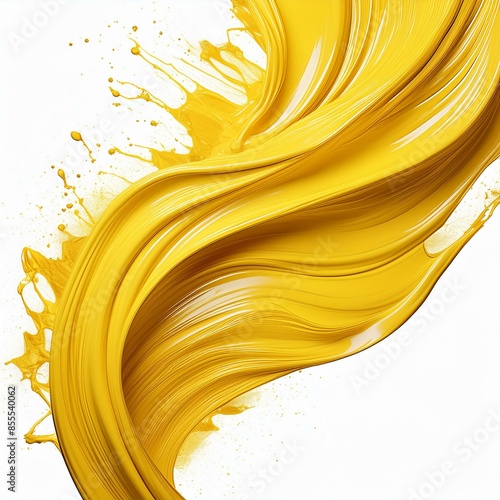 Yellow stroke of paint isolated on transparent background, Ai Generate 