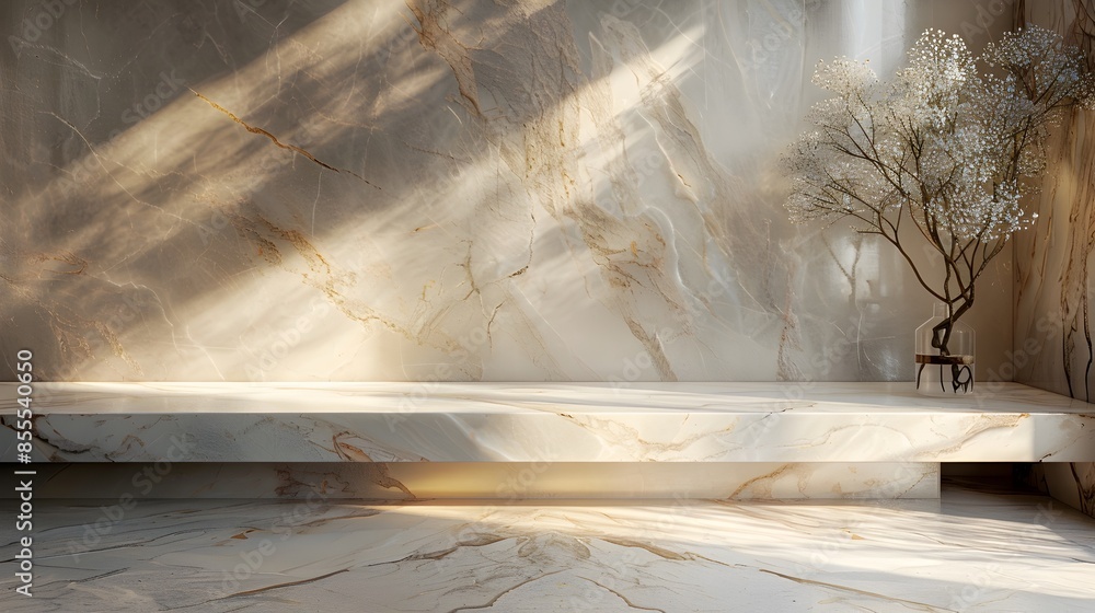 Elegant Marble Table in Luxurious Setting for High End Product Display Elegant Marble Table in Luxurious Setting for High End Product Display