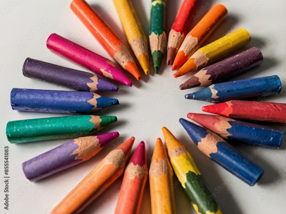 Fototapeta premium Stack of Colorful Crayons on White Background
