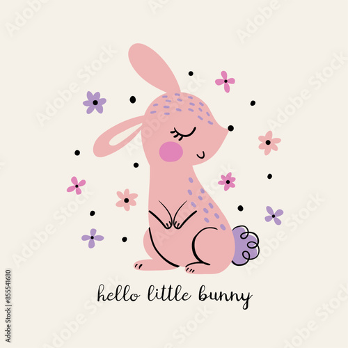 print design for baby fashion with cute bunny drawing as vector