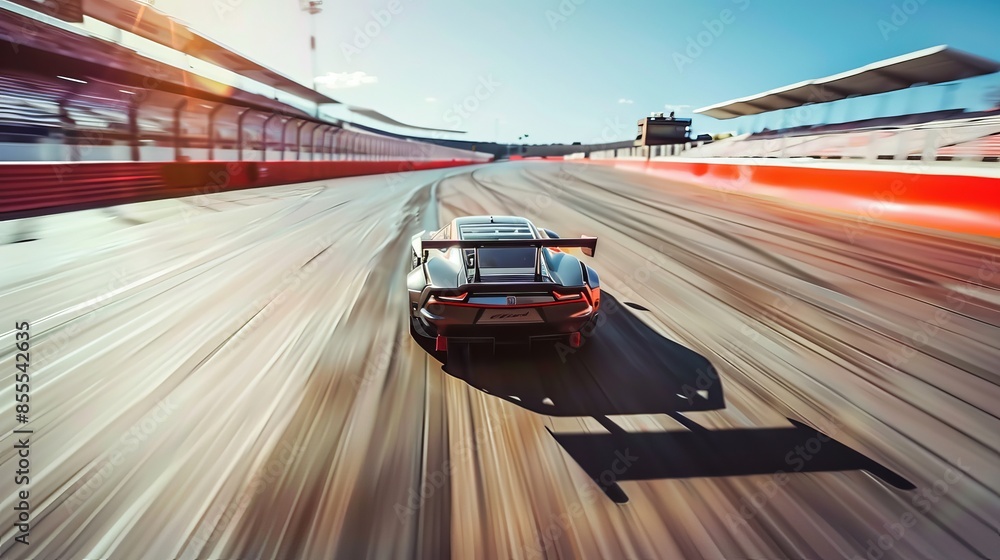 A race car leading and going very fast on a race track , motion blur showing the high speed A race car leading and going very fast on a race track , motion blur showing the high speed