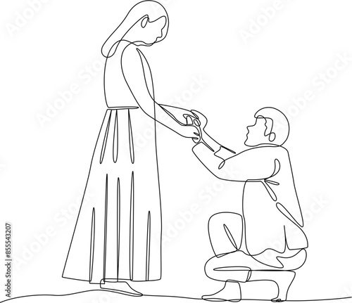 Couple proposing one line art illustration vector