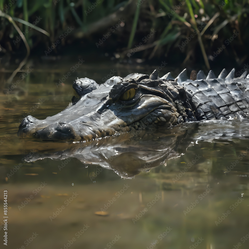 Naklejka premium crocodile in the water with its mouth open and eyes wide open