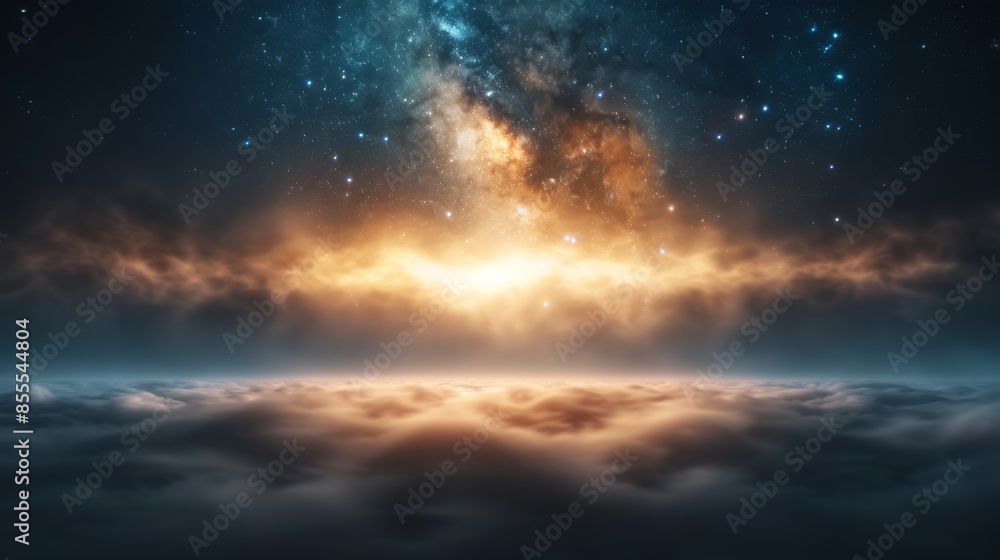 Galaxy in space with stars and clouds creating a mystical cosmic landscape Galaxy in space with stars and clouds creating a mystical cosmic landscape